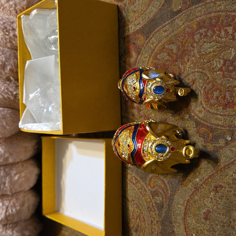 Gold Elephant Trinket Jewelry Box Set NIB
